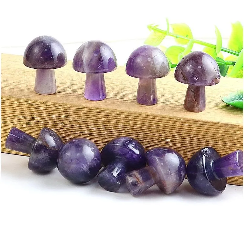 Stone 20Mm Amethyst Mini Mushroom Plant Statue Natural Stone Carving Home Decoration Crystal Polishing Gem Drop Delivery Jewelry Loos Dhmg5
