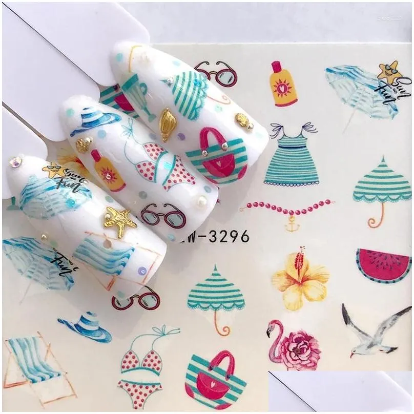 Stickers & Decals Nail Stickers 2024 Summer Style Beach Slider Sticker Christmas Water Transfer Art Nails Decoration Decals Tattoo Dro Dhk6A