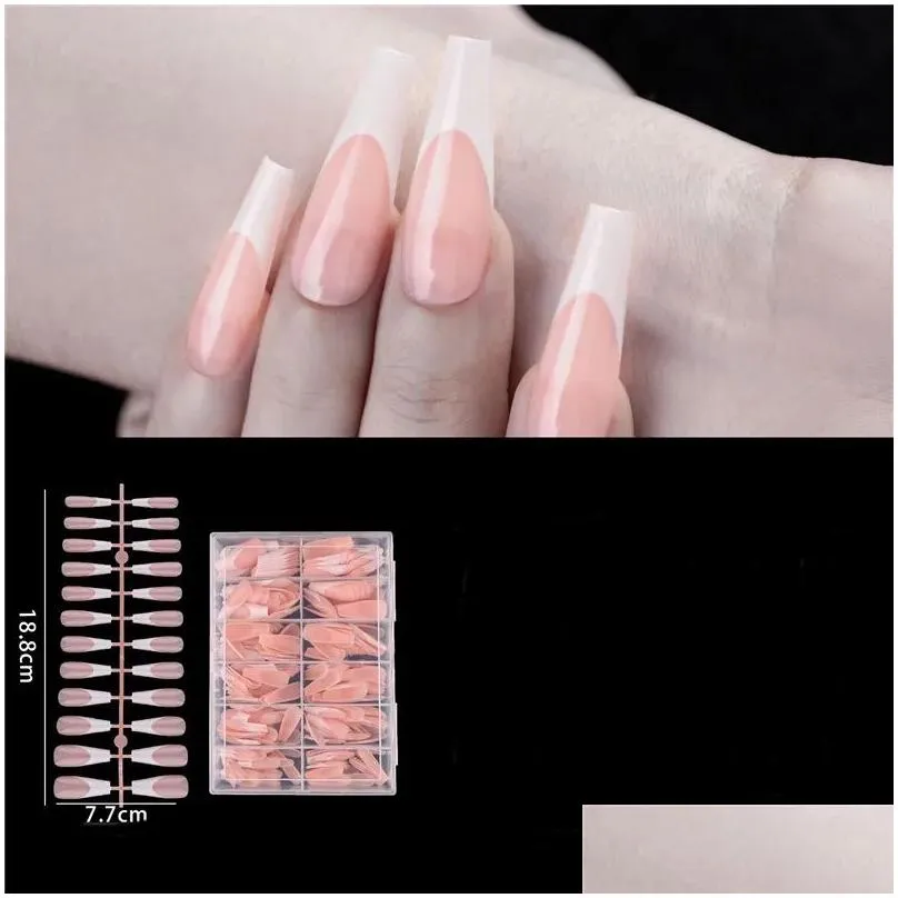 False Nails 360Pcs Coffin Press On Nails Long Almond Fake Square French False White Black Diy Wearable Fl Er Nail Tips Drop Delivery H Dhxh8