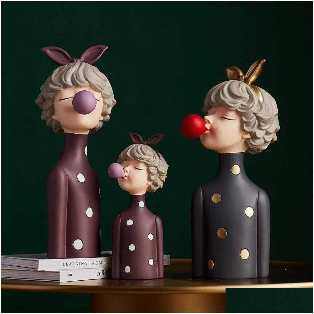 Decorative Objects & Figurines Modern Moden Girl Resin Art Statue Gift Salon Scpture Ornaments Home Decoration Tabletop Figurines Acce Dhz3T