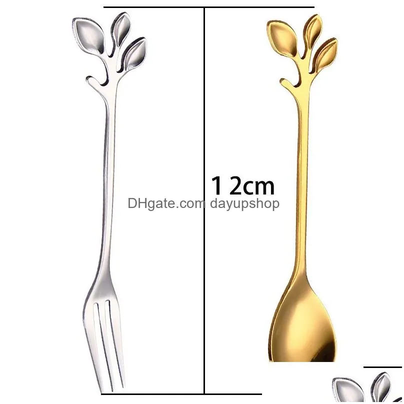 Spoons Update Stainless Steel Tree Branch Spoon Fork Gold Dessert Coffee Spoons Home Kitchen Dining Flatware Drop Delivery Home Garden Dhiak