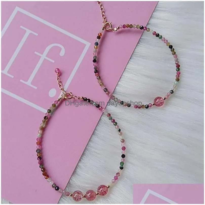 Chain Crystal Stberry Stone Bracelet Fashion Jewelry Colorf Tourmaline Quartz Bracelets Women Gift Drop Delivery Jewelry Bracelets Dhden