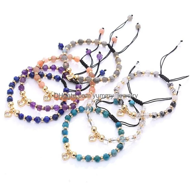 Charm Bracelets Faceted Stone Beads Bracelet Gemstone Crystal Bracelets Adjustable Amethyst Jewelry For Women Girl Drop Delivery Jewe Dhgvn