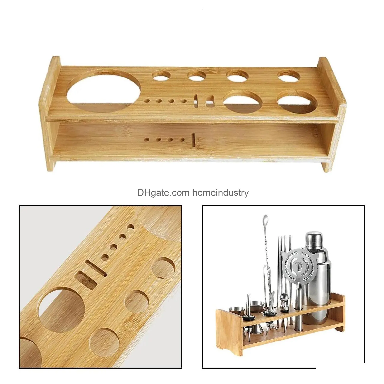 Bar Tools Cocktail Bartending Set Wooden Stand Mtifunction Display Barware Drinkware Shaker For Home 231216 Drop Delivery Dhw9E