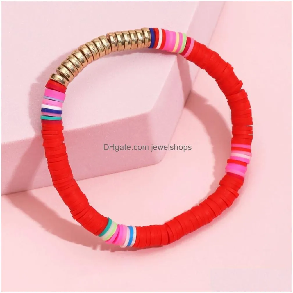 Beaded Ethinc Stackable Beaded Strands Bracelets For Women Elastic Colorf Soft Clay Y Trendy Beads Chain Bangle Female Bohemian Drop Dh35O