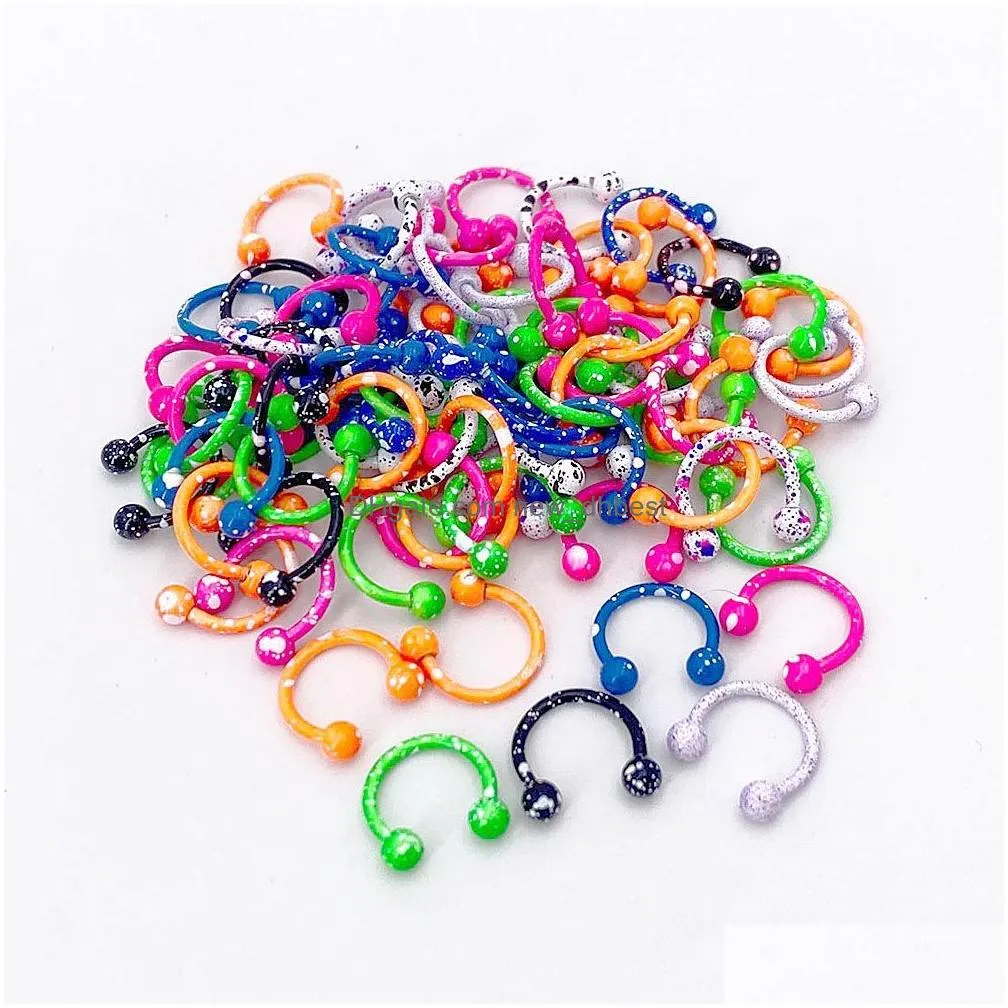 Nose Rings & Studs 10Pcs/Set Color Mixing Fashion Body Piercing Jewelry Acrylic Stainless Steel Eyebrow Bar Lip Nose Barbell Ring Nav Dhiht