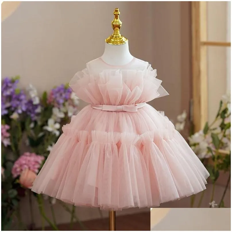 Girl`S Dresses Girls Dresses Baby 1St Birthday Clothes Solid Baptism Dress Flower Toddler Kids Wedding Party Gown Born Christening Dro Dh2Bn