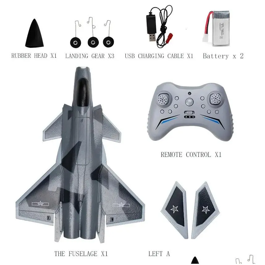 Electric/Rc Aircraft Fx9630 Rc Plane J20 Fighter Remote Control Airplane Anti-Collision Soft Rubber Head Glider With Cvert Design Toy Dhqno