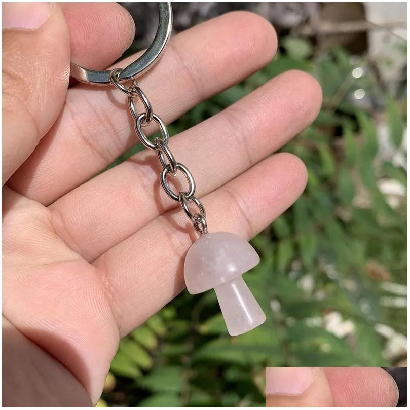 Key Rings Natural Crystal Stone Key Rings Mushroom Keychains Healing Crystals Car Bag Decor Keyholder For Women Men Drop Delivery Jew Dhhvt