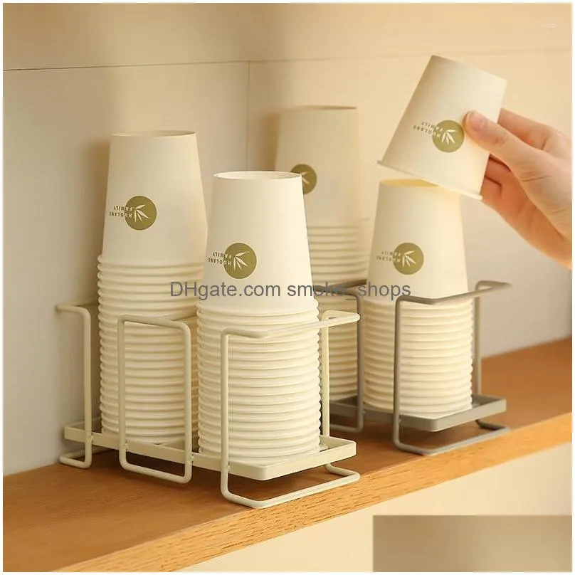 Kitchen Storage Organization Iron Cups Holder Disposable Paper Cup Dispenser Glass Rack Home Office Coffee Station Stand Organizer Dhu8R