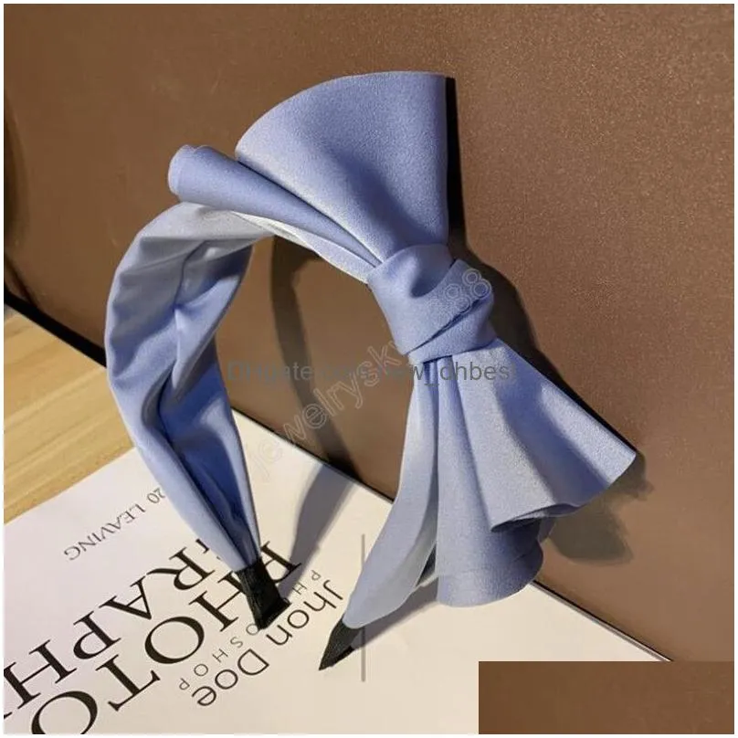 Headbands Fashion Women Headband Big Bowknot Headwear Solid Color Turban Wide Side Casual Hair Accessories Drop Delivery Jewelry Hair Dhx9G
