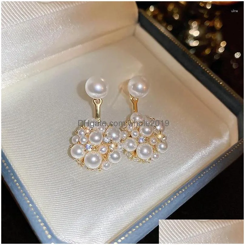 Stud Earrings Delicate Flower Ball Double-Sided Pearl Front And Back Jewelry Cute Drop Delivery Dhevc