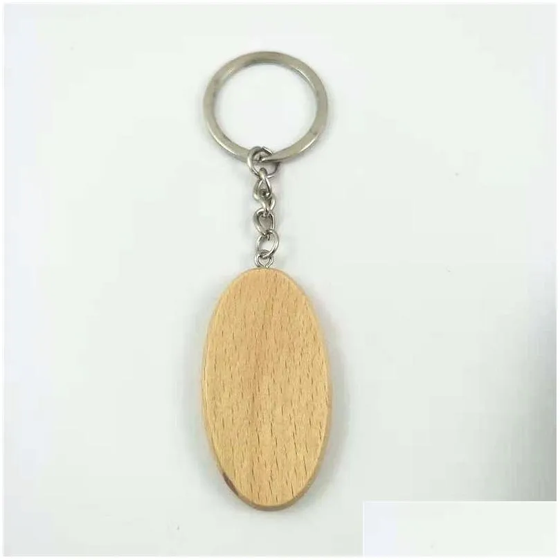 Key Rings Diy Blank Wooden Key Chain Ring Holder Fashion Wood Round Heart Pendant Keychain Personalized Engraved Name Charms Keyrings Dhdev