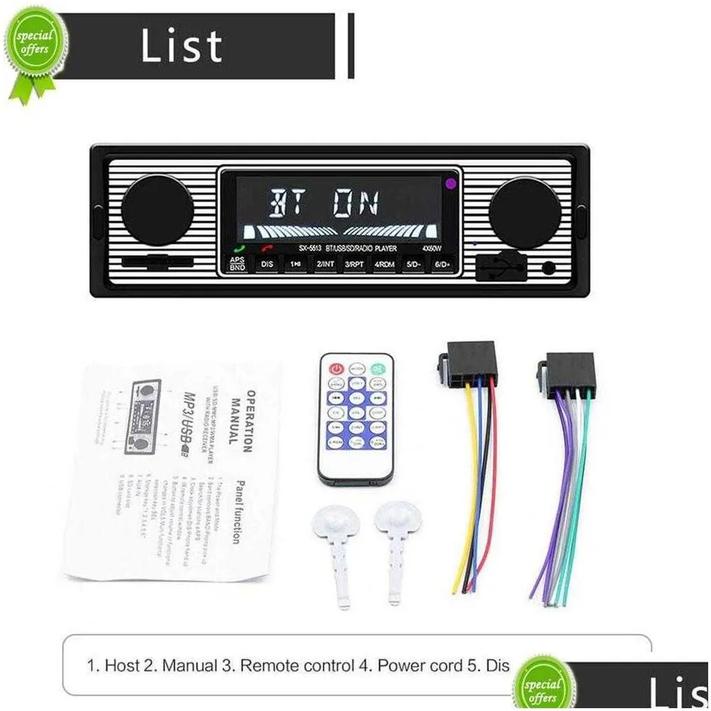 Car Other Auto Electronics New Bluetooth Radio Vintage Dual Knob Mp3 Player Fm Tuner Stereo Usb Aux Classic Retro O Receiver Speaker A Dhbgx