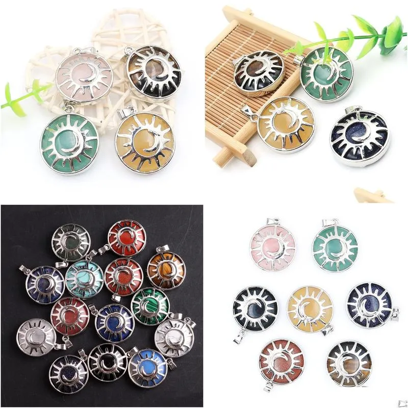 Charms Natural Stone Sun Moon Charms Crystal Agate Beads Round Pendant Handmade For Jewelry Marking Drop Delivery Jewelry Jewelry Find Dhbsj