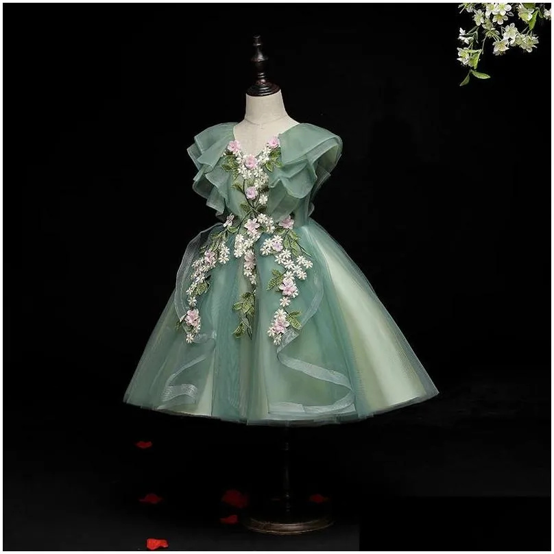 Girl`S Dresses Girls Dresses Flower Girl Sweet Childrens Party Dress Classic Ball Gown Short Sleeve Prom For Child Customize Communion Dha2F