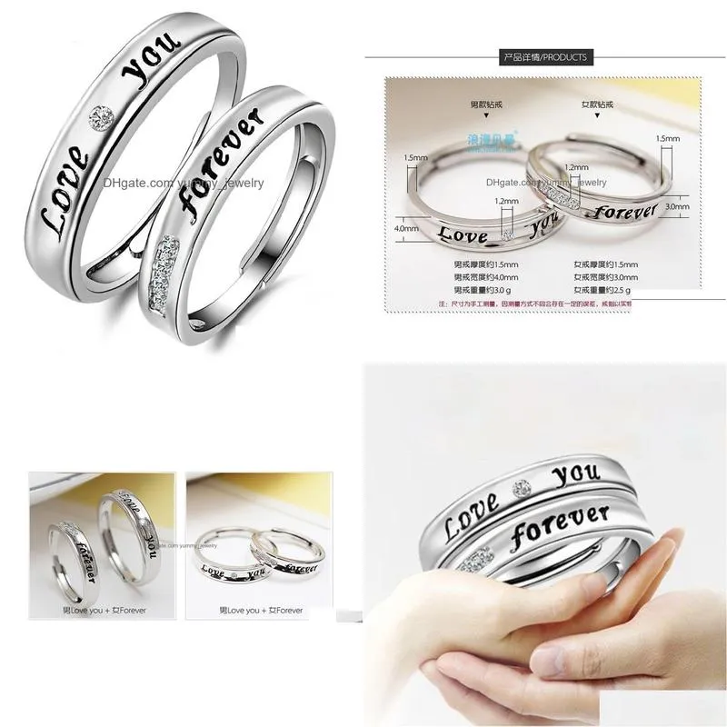 Band Rings Couple Love You Band Rings Crystal Diamond Engagement Wedding Ring For Women Men Fashion Jewelry Gift Will And Drop Delive Dhhfy