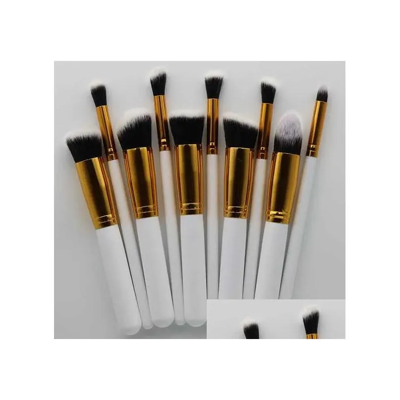 Makeup Brushes 10Pcs/Set Kabuki Makeup Brushes Professional Cosmetic Brush Kit Nylon Hair Wood Handle Eyeshadow Foundation Set 11 Drop Dhzgk