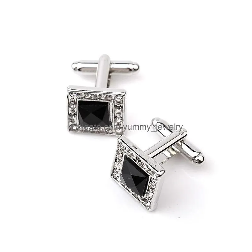 Cuff Links Diamond Square Men Shirt Cufflinks French Shirts Business Suit Fashion Jewelry Will And Drop Delivery Dh3L7