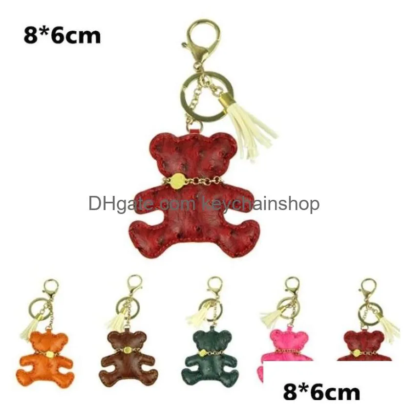 Keychains & Lanyards Delicate Orange Cute Novelty Car Keychain Jewelry Bag Accessories Charm Leather Bear Key Ring Holder Keyfob Jewe Dhgrm