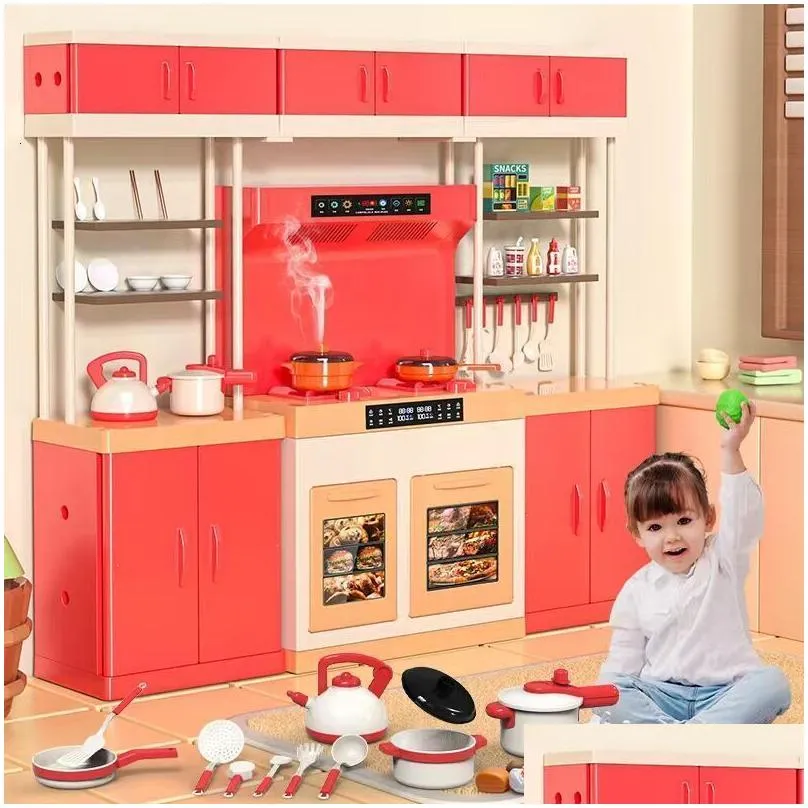 Kitchens & Play Food Kitchens Play Food Children Simation Kitchen House Toy Deluxe Cooking Toys With Light Sound Effects Spray Kitchen Dh7Dh