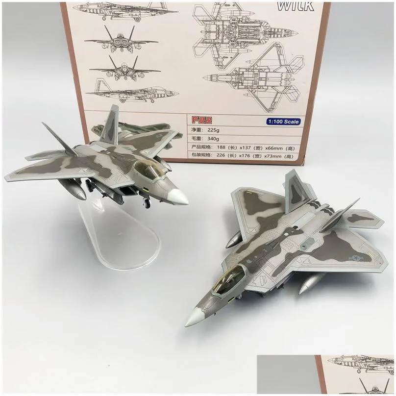 Aircraft Modle Wltk Die-Casting Metal Toy 1/100 Scale Model Lockheed F-22 F22 Raptor Fighter Us Air Force 230706 Drop Delivery Dhtgb