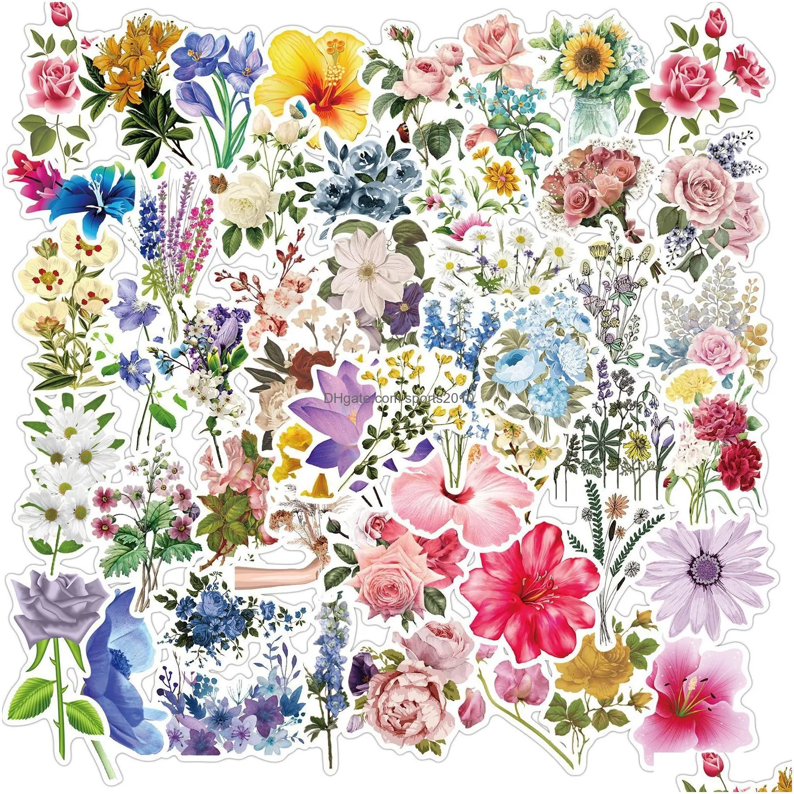 Car Stickers 50Pcs Ins Style Beautif Flowers Stickers Pack Nonrandom Car Bike Lage Sticker Laptop Skateboard Motor Water Bottle Drop D Dhrow