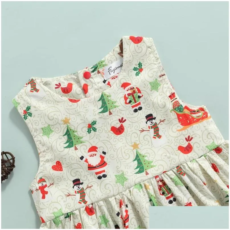 Girl`S Dresses Girls Dresses Pudcoco Christmas Breathable Little Dress Sweet Style Tree Santa Claus Elk Printing Sleeveless Round Coll Dhkbf