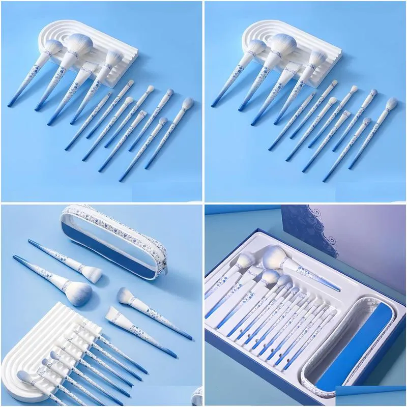 Makeup Brushes Makeup Tools Brushes Blue And White Porcelain Series 12Pdd Bag Support Customization Drop Delivery Health Beauty Makeup Dhvh0