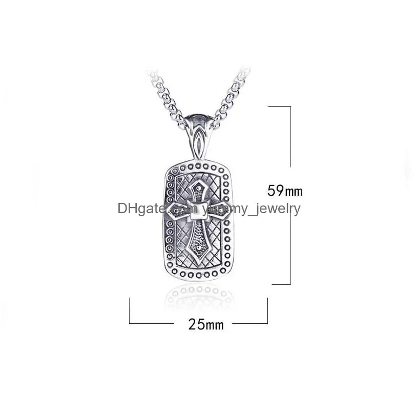 Pendant Necklaces Stainless Steel Cross Id Necklace Pendant Ancient Sier Hip Hop Necklaces For Men Fashion Fine Jewelry Drop Delivery Dhzgd