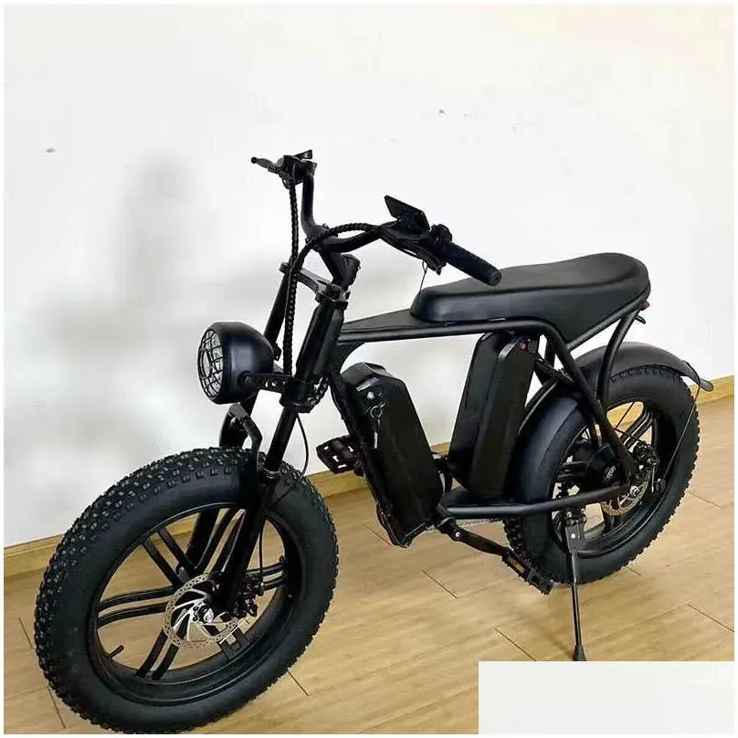 Batteries V8 Electric Bicycle 20 Inch Fat Tire Moped 1000W Brushless Motor 48V 30Ah Dual Lithium Battery Mountain Drop Delivery Electr Dh3Th