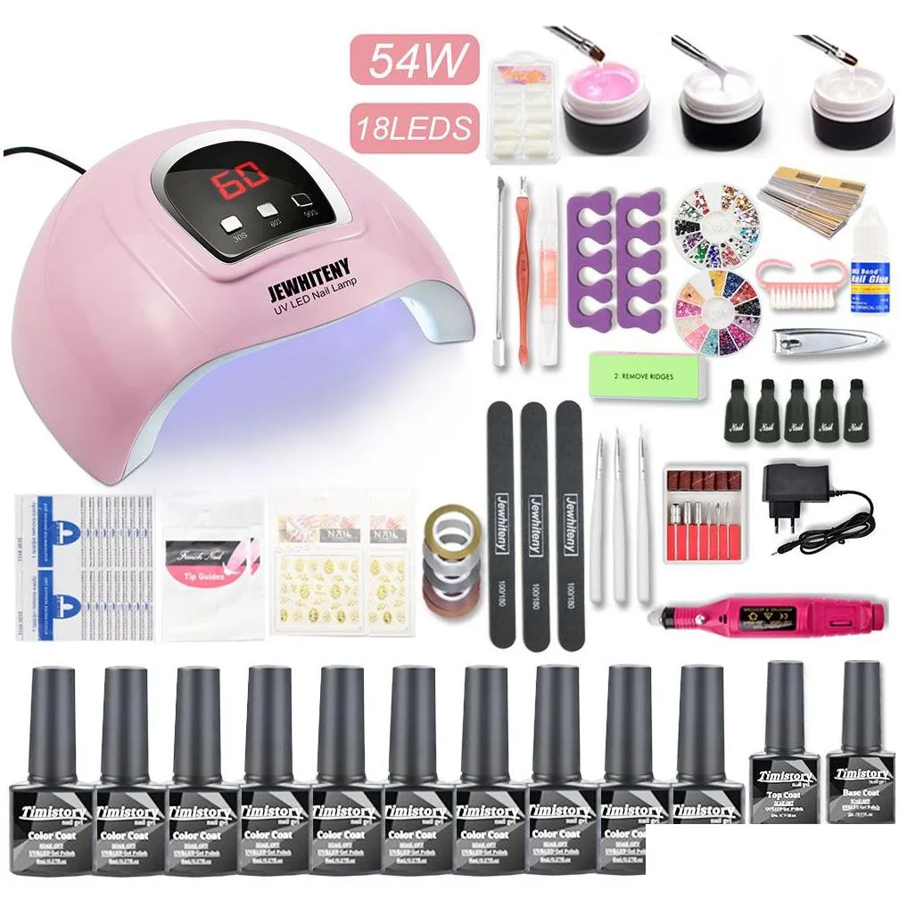 Nail Art Kits Manicure Set For Nail Kit 80W Uv Lamp Dryer With Drill Hine 10Pcs Gel Polish Soak Off Tool Drop Delivery Health Beauty N Dh96O