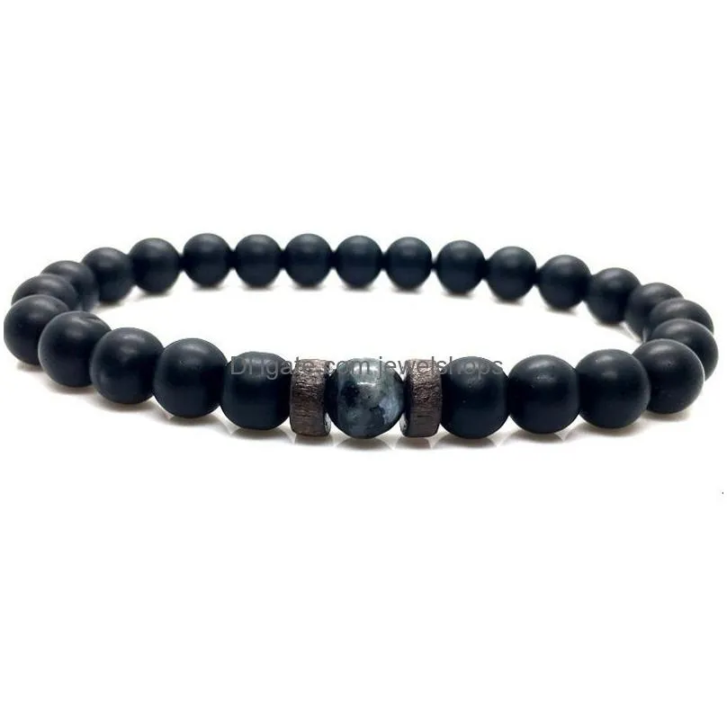 Beaded 8Mm Black Lava Rock Beaded Bracelets Mens Wood Beads Charms Natural Stone Bangle For Women Fashion Craft Jewelry Drop Delivery Dhzqr