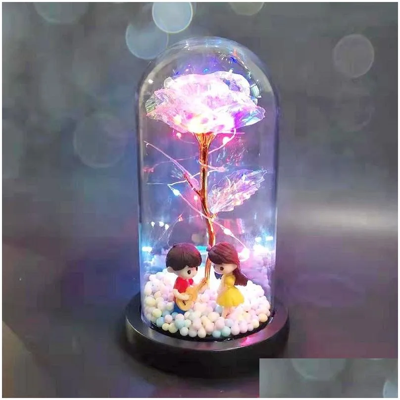 Decorative Flowers & Wreaths Led Enchanted Rose Light Silked Artificial Eternal Flower In Glass Dome Lamp Decors Christmas Valentine R Dhvrq