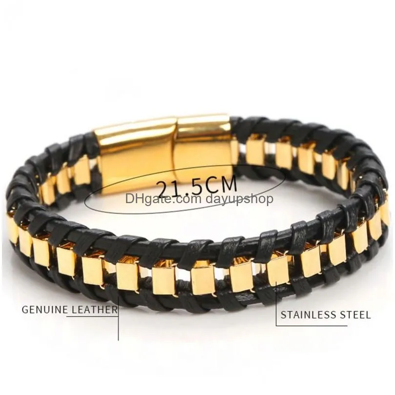 Chain Stainless Steel Bracelet For Men Leather Magnetic Buckle Bracelets Hiphop Fashion Jewelry Drop Delivery Jewelry Bracelets Dhxud