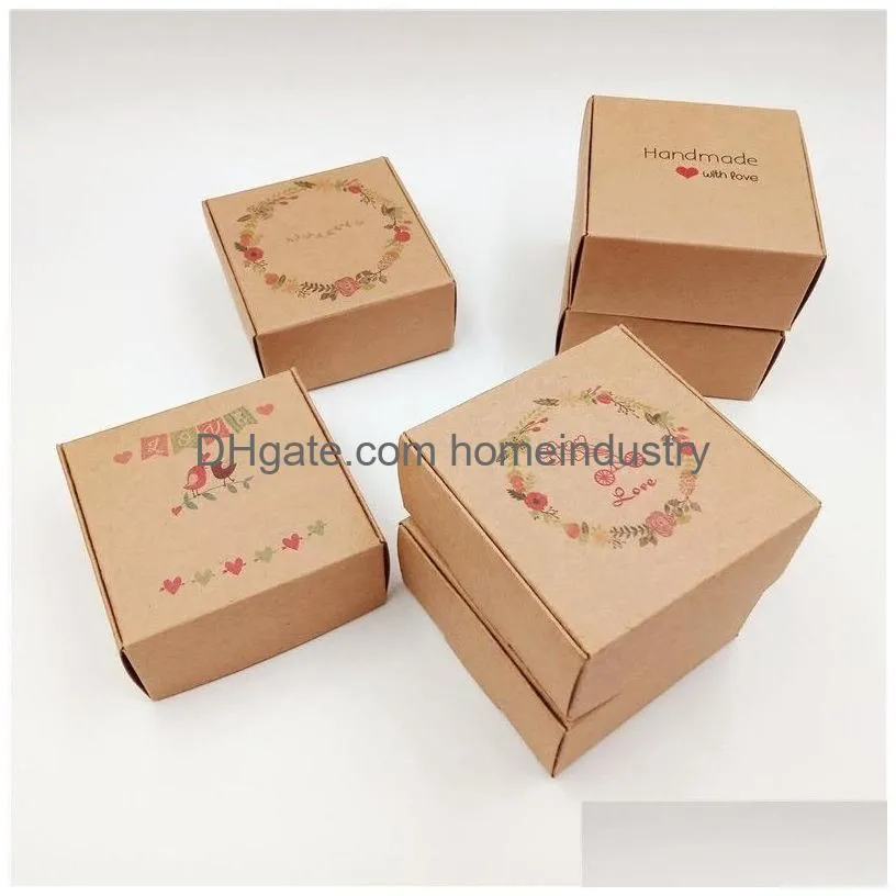 Gift Wrap 50Pcs 65X65X3Cm Small Kraft Paper Gift Packaging Boxkraft Cardboard Handmade Soap Candy Boxpersonalized Craft Box T200115 Dr Dhdci