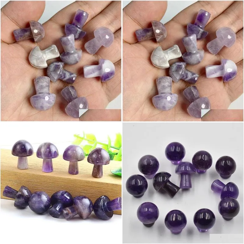 Stone 20Mm Amethyst Mini Mushroom Plant Statue Natural Stone Carving Home Decoration Crystal Polishing Gem Drop Delivery Jewelry Loos Dhmg5