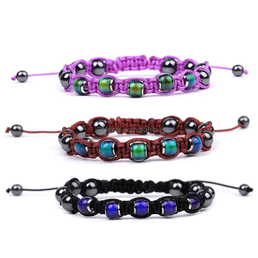 temperature change color mood bead stone weave bracelet braided hematite stone friendship bracelets for women girls jewelry