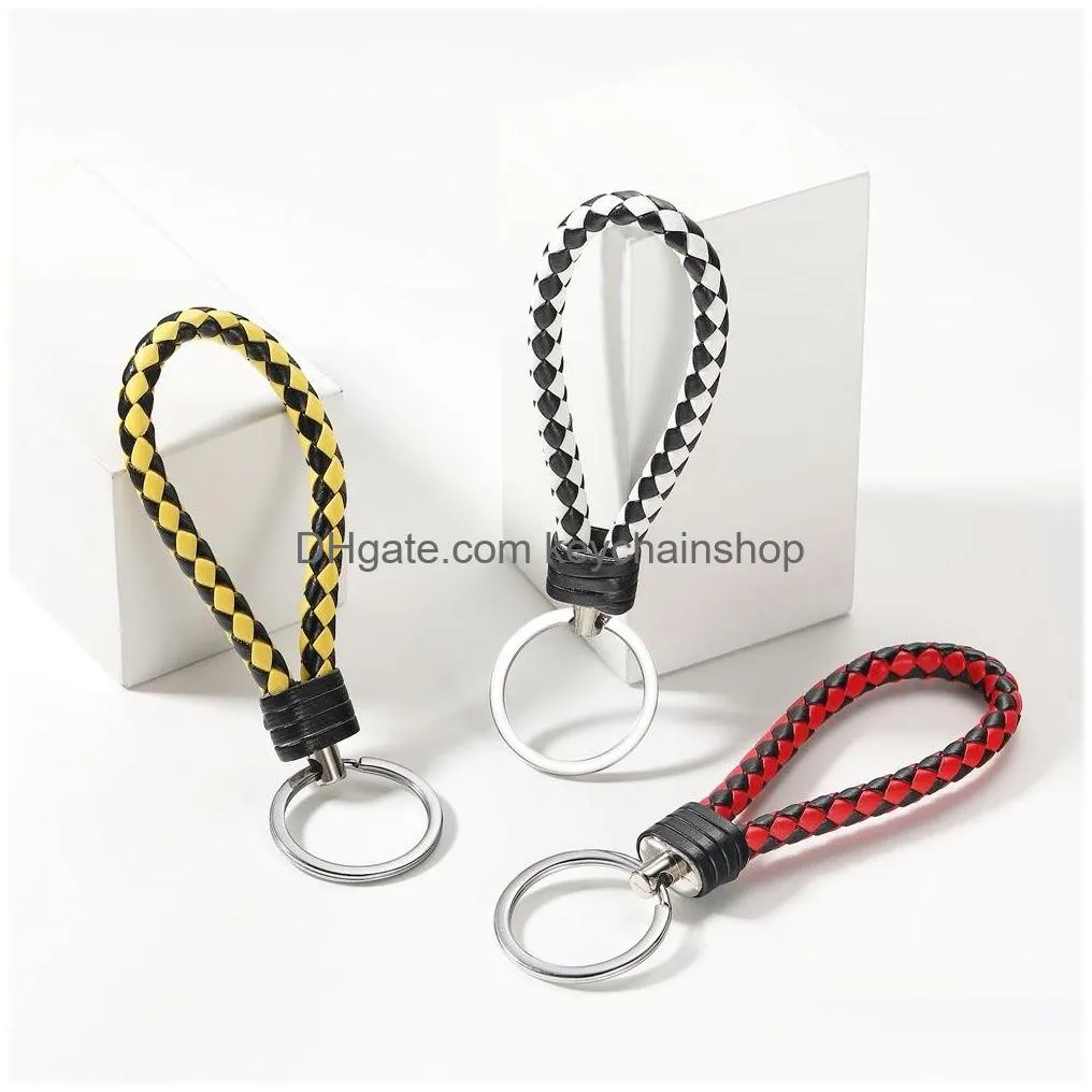 Keychains & Lanyards Fashion Braided Leather Rope Handmade Keychain Key Chain Ring Holder For Car Keyrings Men Women Keychains302X Dr Dhiuv