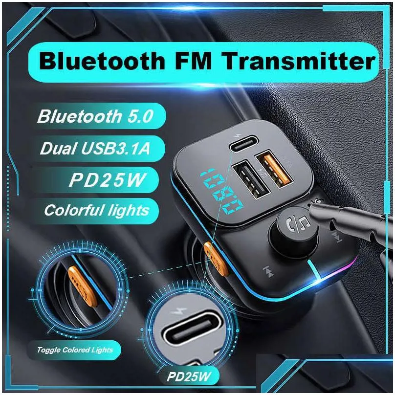 Car Bluetooth Kit New Dual Usb  Fm Transmitter Bluetooth Adapter Pd 25W Quick Hands Stereo Mp3 Music Player Colorf Lights Drop Dhbws