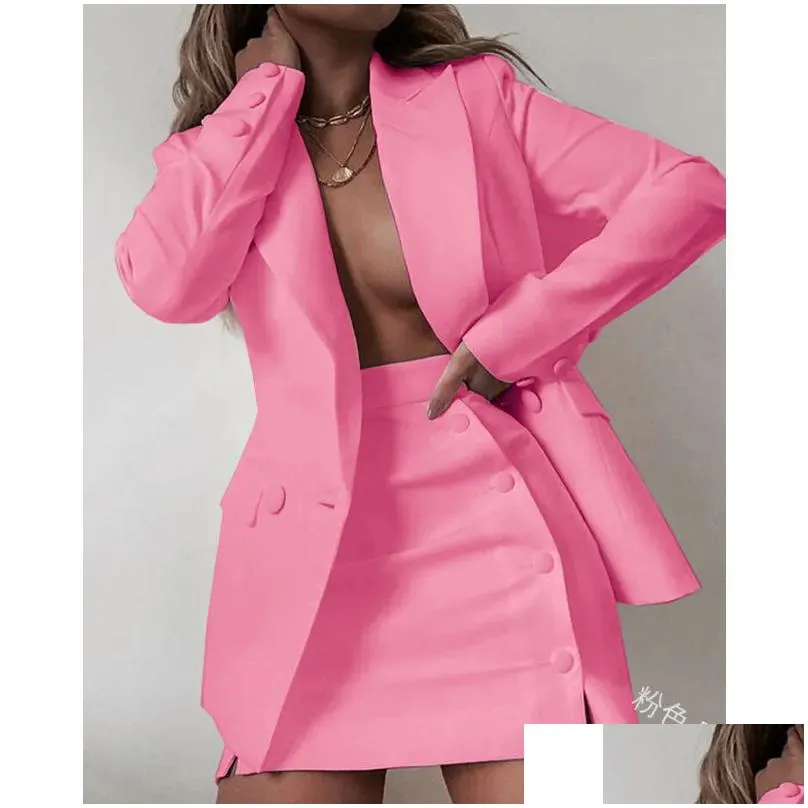 Two Piece Dress Womens Office Professional Suit Small Coat Short Skirt Two-Piece 2 Piece Set Plus 220401 Drop Delivery Apparel Women` Dhj8M