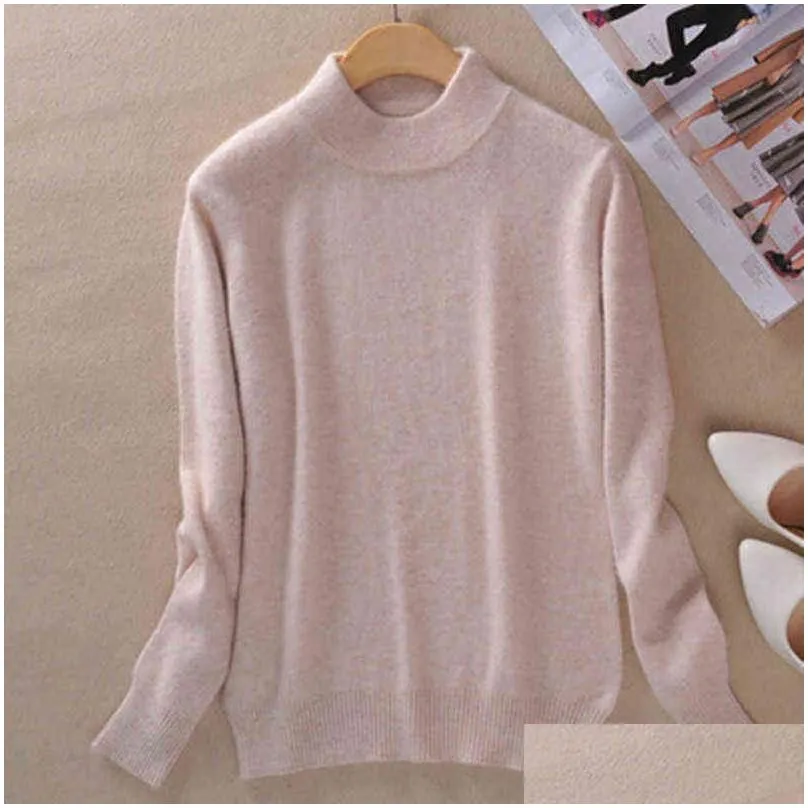 Women`S Sweaters 19 Colors Wool Pure Cashmere Sweater Women Plovers Long Sleeve Pl Femme Half Turtleneck Sweaters Plus Size 211218 Dr Dh615