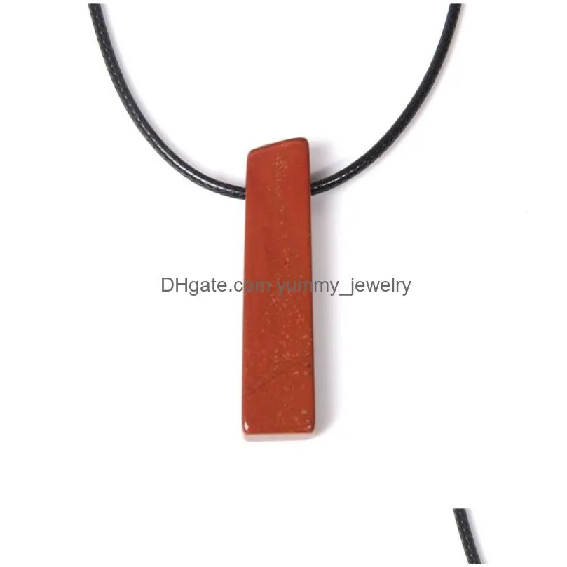 Pendant Necklaces Waxed Rope Irregar Rec Natural Stone Rock Necklace Crystal Quartz Gemstone Bar Pendant Necklaces Hiphop Jewelry Drop Dh2T7