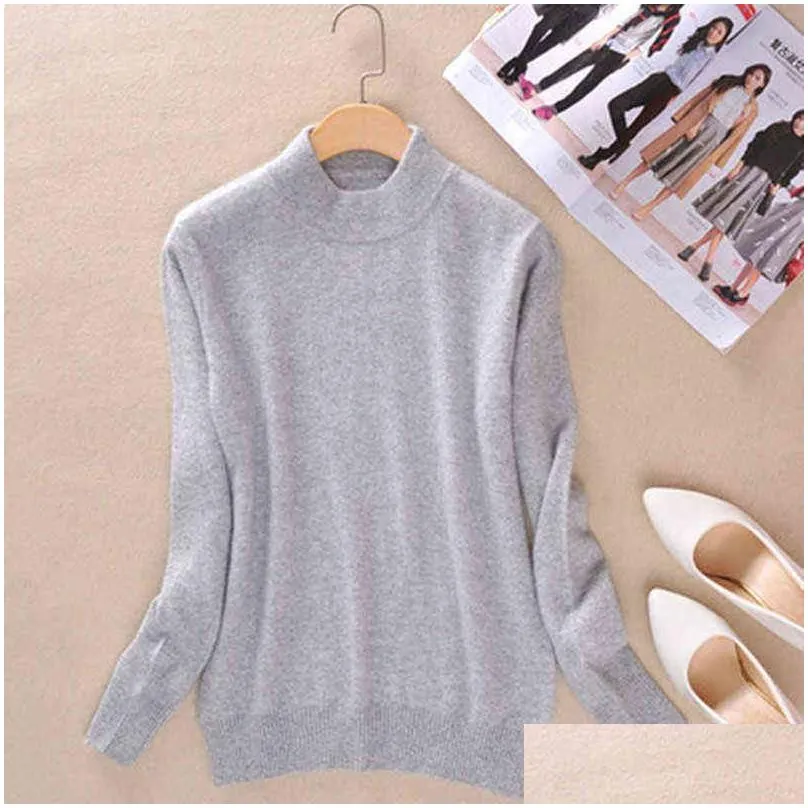 Women`S Sweaters 19 Colors Wool Pure Cashmere Sweater Women Plovers Long Sleeve Pl Femme Half Turtleneck Sweaters Plus Size 211218 Dr Dh615