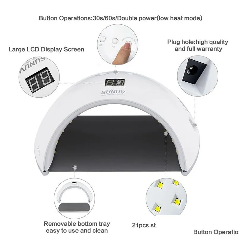 Nail Dryers Sunuv Sun6 Smart Lamp Led Uv Dryer Metal Bottom Lcd Timer Mticolors For Curing Gel Polish Art Drop Delivery Dh24V