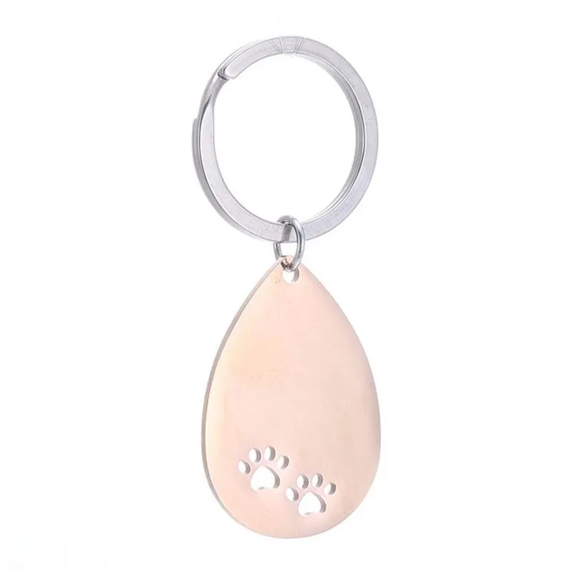 Key Rings Stainless Steel Dog Paw Keyrings Blank Keychain Diy Charm For Personalized Print Engraved Mirror Polished Pendant Key Chain Dhv2A