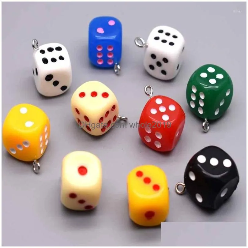 Charms 10Pcs 14Mm 10 Colors Transparent Dice Miniature Figurine Resin Craft Pendant For Earrings Jewelry Making Diy Accessories Drop Dhew9