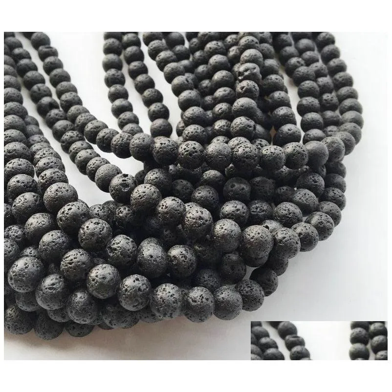 Stone 4 6 8 10Mm Natural Lava Stone Beads Black Volcanic Rock Round For Diy Jewelry Bracelet Making Drop Delivery Jewelry Loose Beads Dhijf