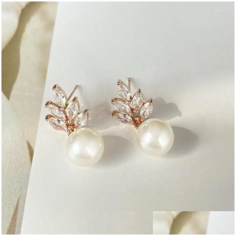 Dangle & Chandelier Dangle Earrings Elegant Leaf Shape Cubic Zirconia Imitation Pearl Devise For Women Fashion Bridal Wedding Party J Dh6Bu