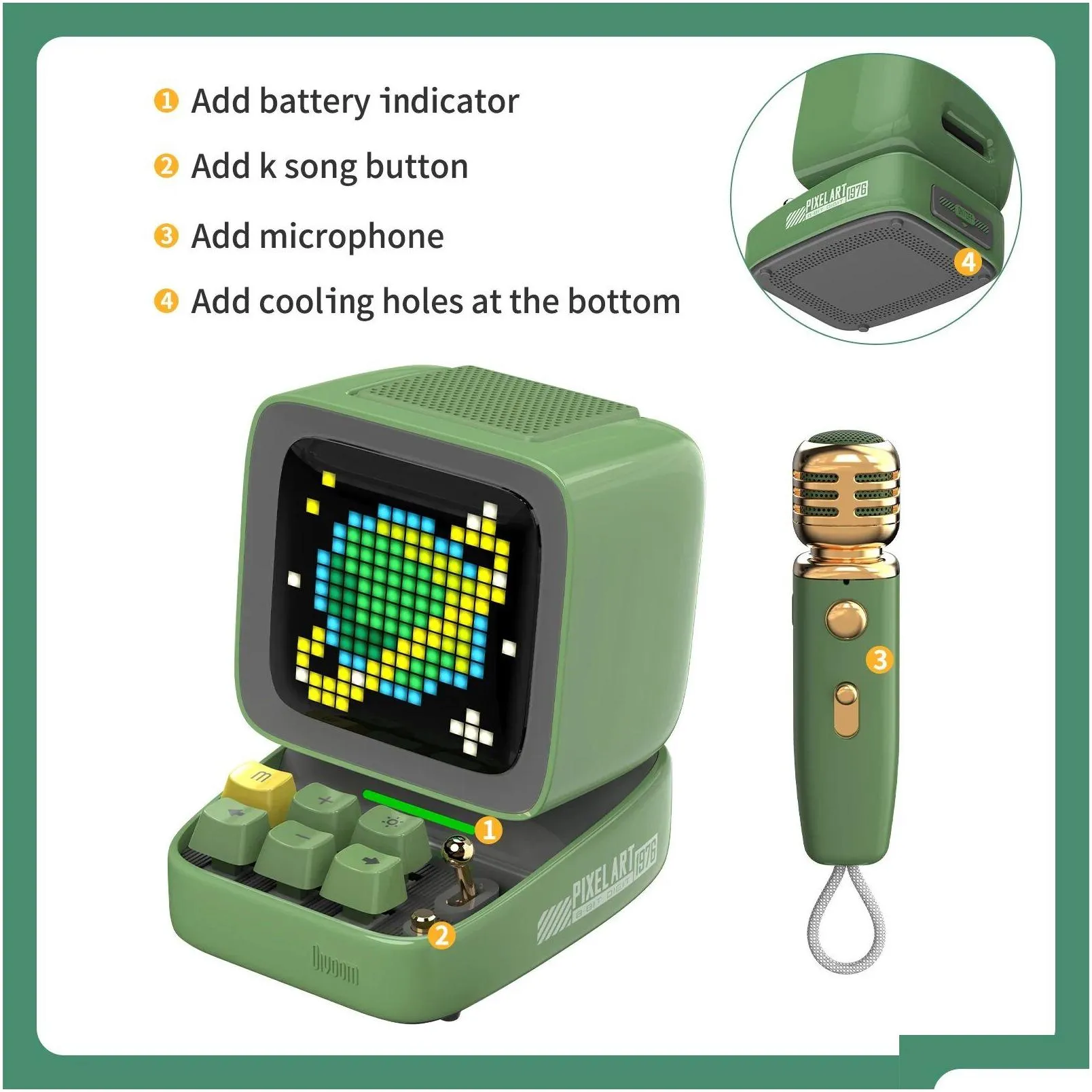 Portable Speakers Divoom Ditoo-Mic Pixel Art Portable Bluetooth Speaker For Pc With Wireless Karaoke Microphone 5.0 Retro Design Drop Dhtpy